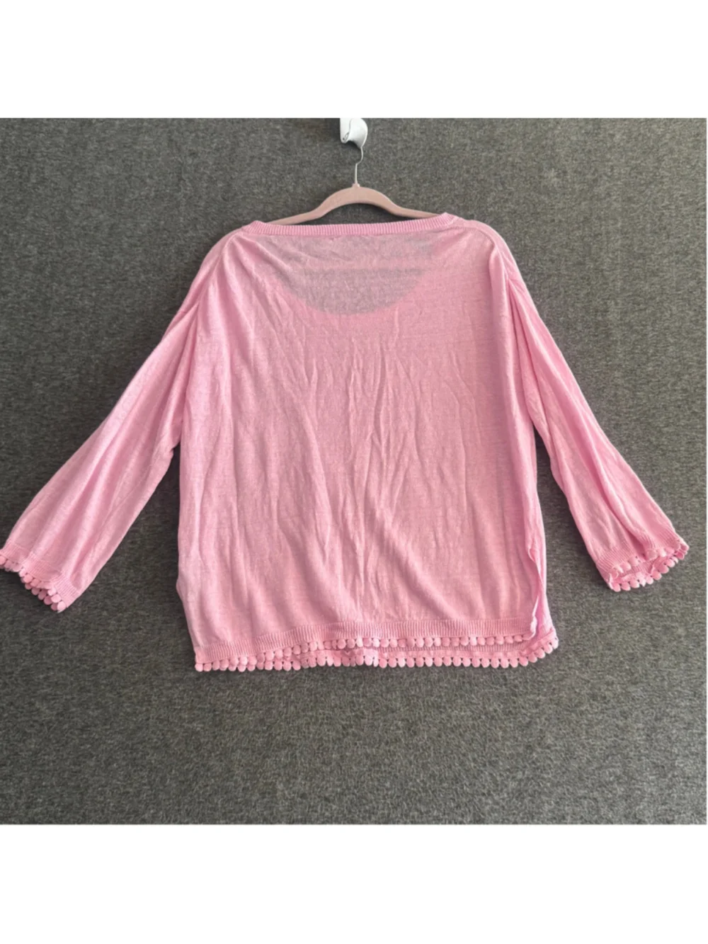 J.Crew Pink 100% Linen Pom Pom Trim Lightweight Sweater Top Size M
